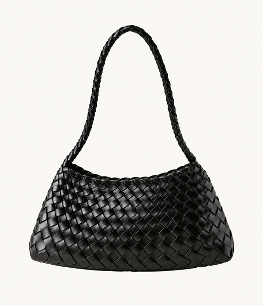 BAMBOO-INSPIRED HOBO SHOULDER BAG BLACK