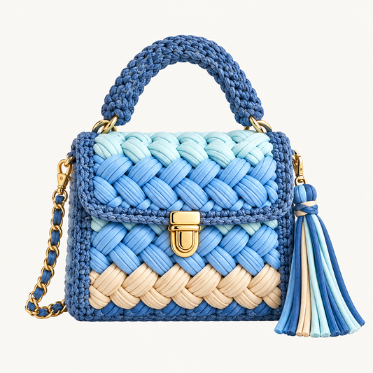 MACAROON CROCHET HANDBAG BLUE
