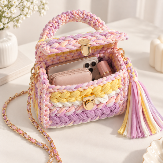 MACAROON CROCHET HANDBAG PINK