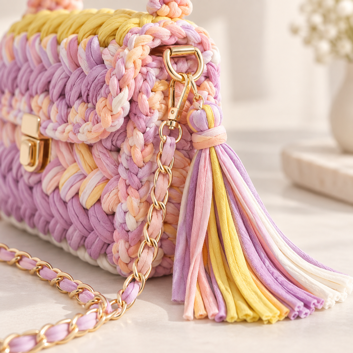 MACAROON CROCHET HANDBAG BLUE