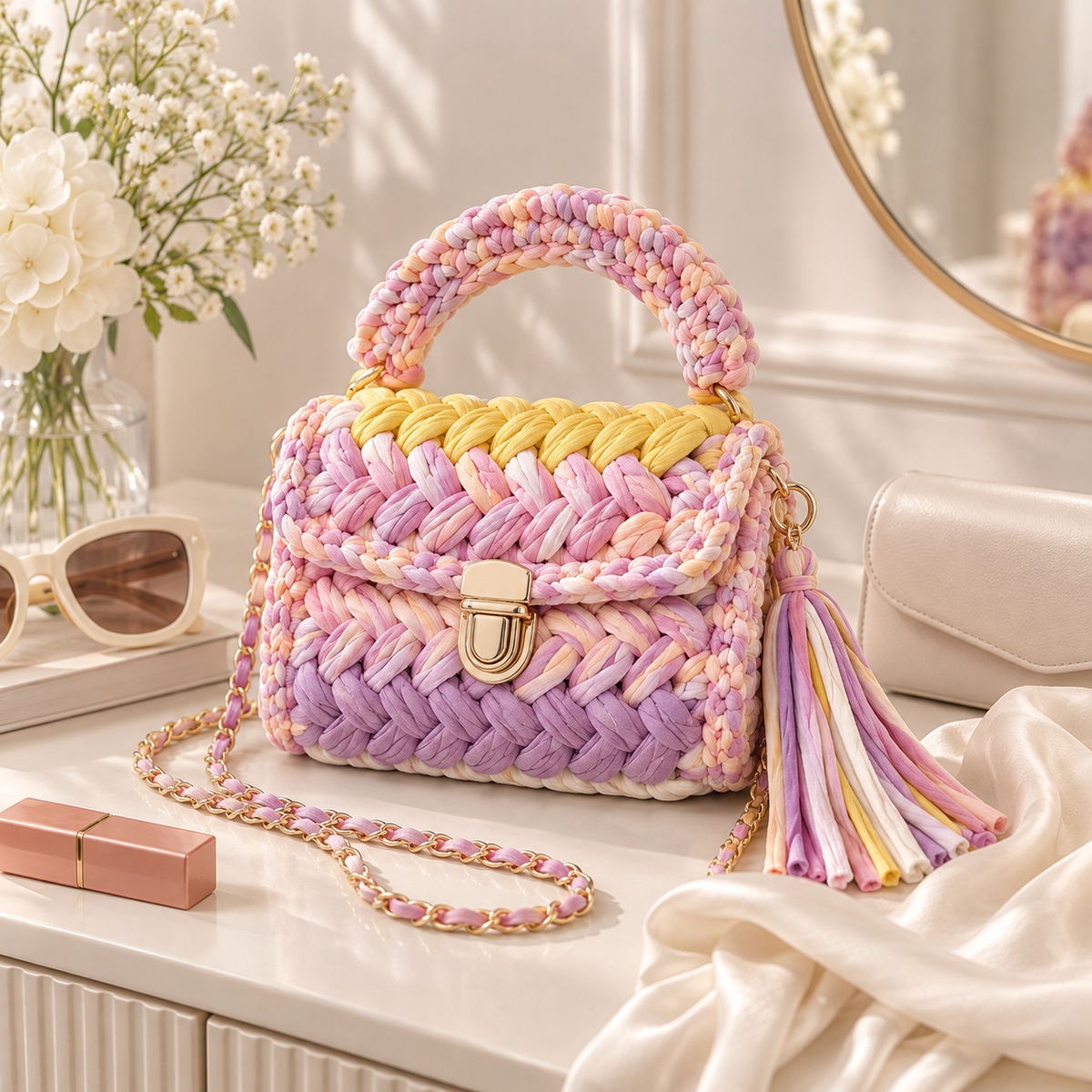 MACAROON CROCHET HANDBAG BLUE