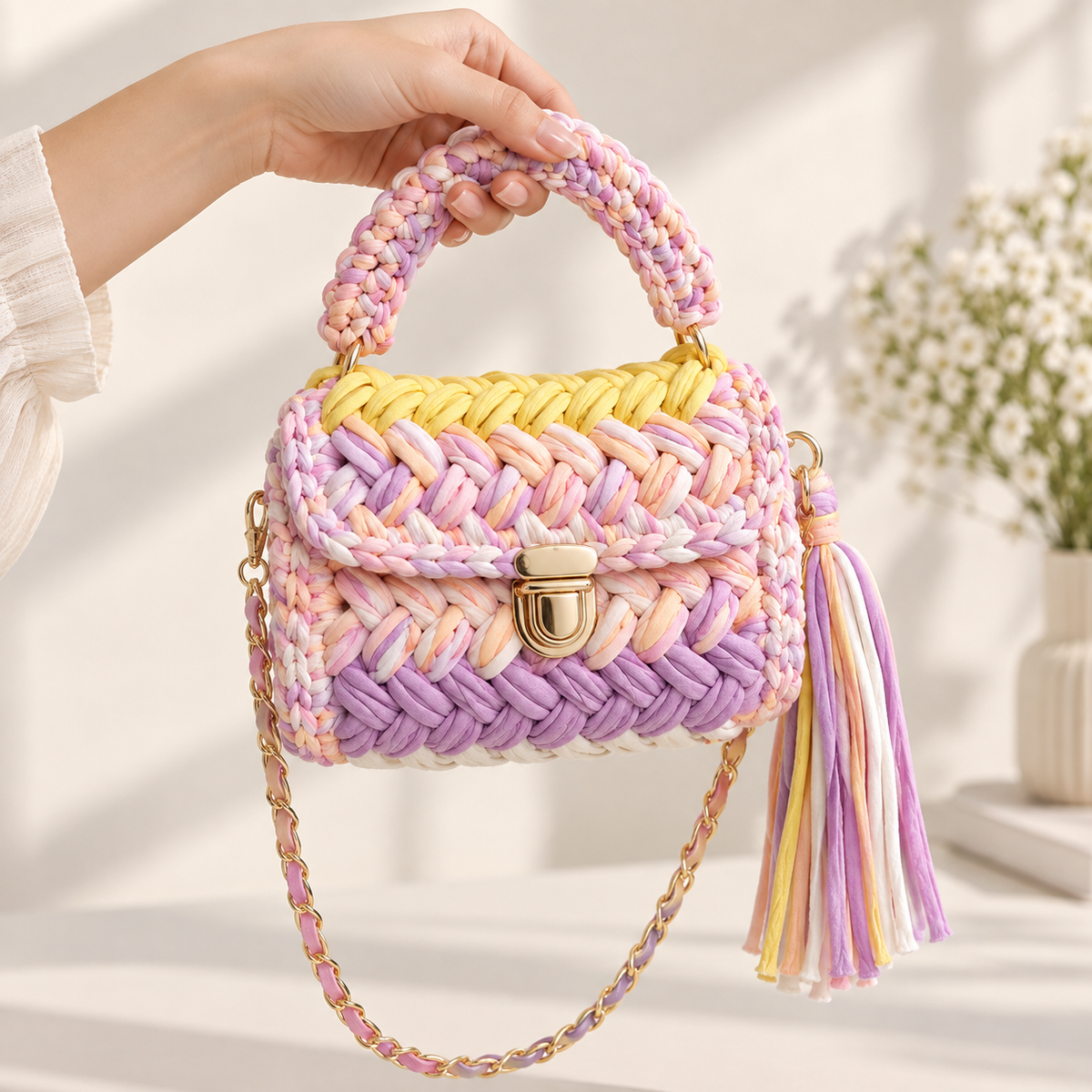 MACAROON CROCHET HANDBAG BLUE
