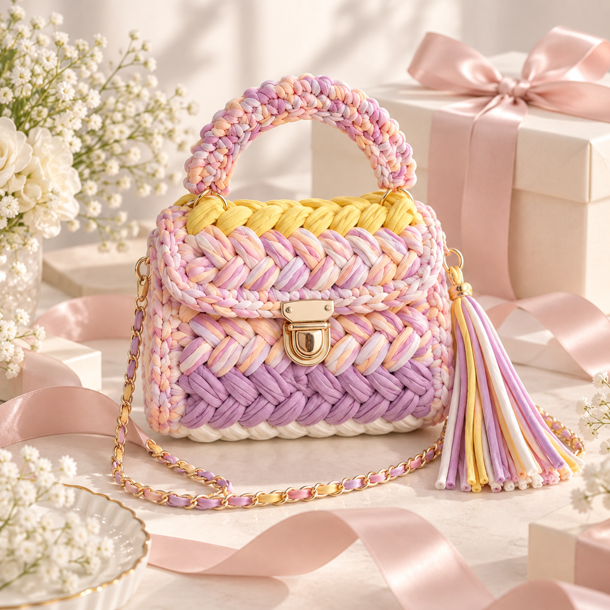MACAROON CROCHET HANDBAG BLUE