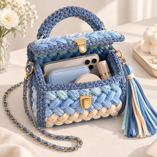 MACAROON CROCHET HANDBAG BLUE
