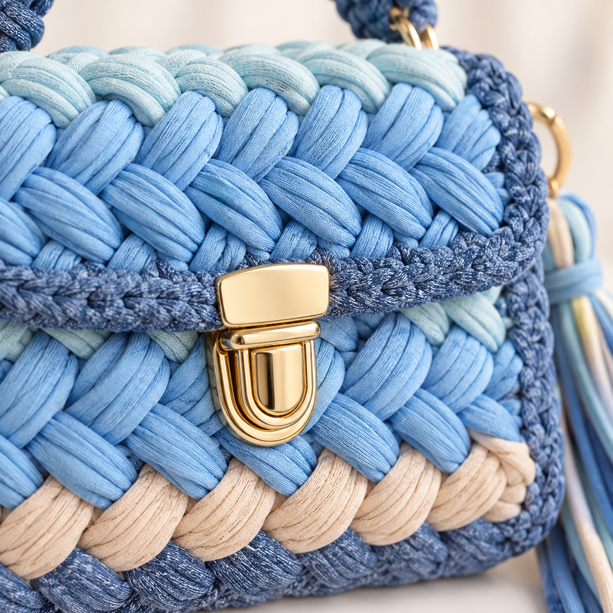 MACAROON CROCHET HANDBAG BLUE