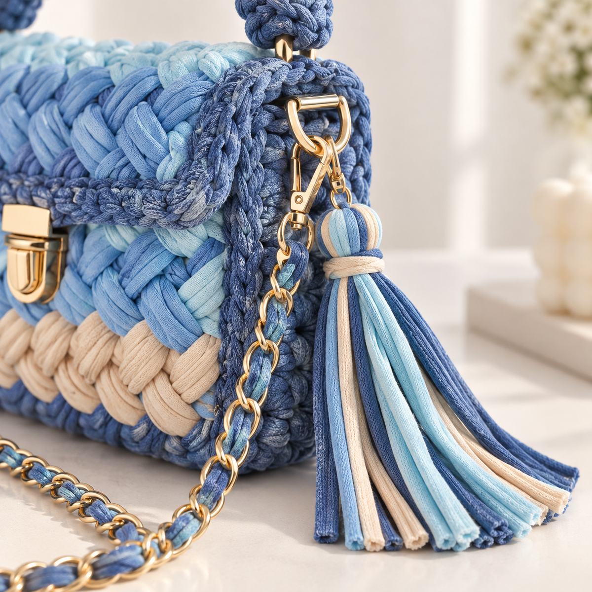 MACAROON CROCHET HANDBAG BLUE