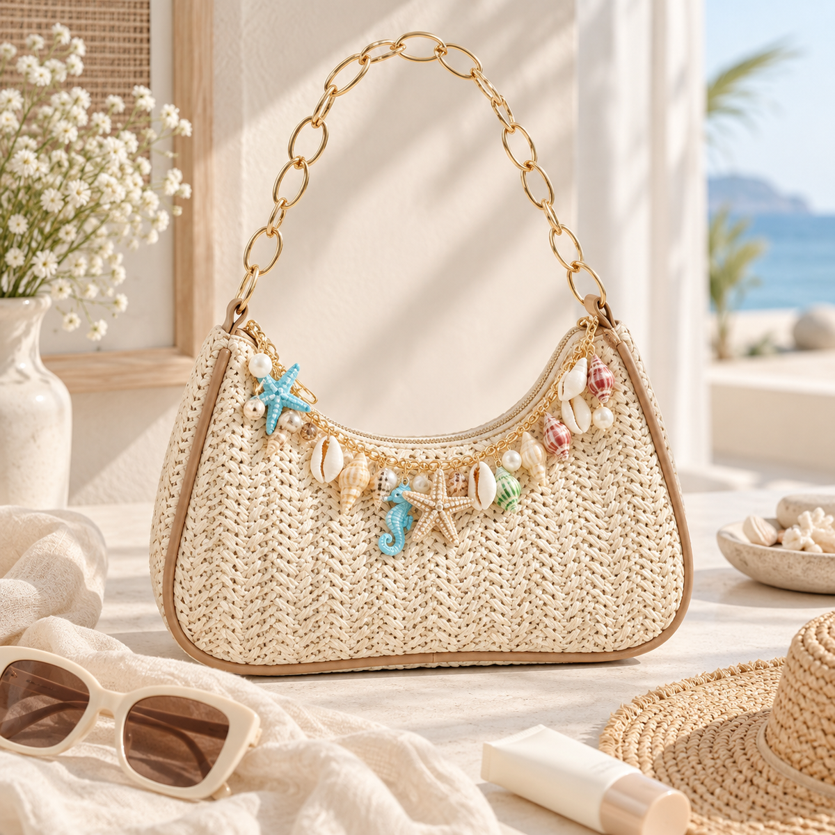 STRAFISH STRAW WOVEN HANDBAG