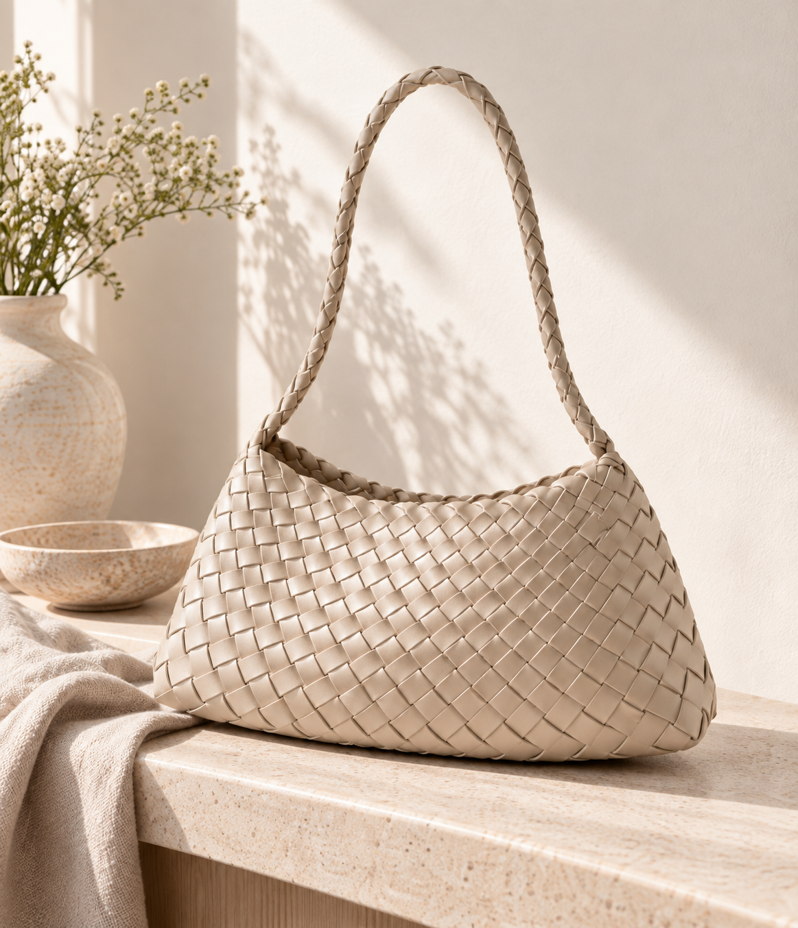 BAMBOO-INSPIRED HOBO SHOULDER BAG BLACK
