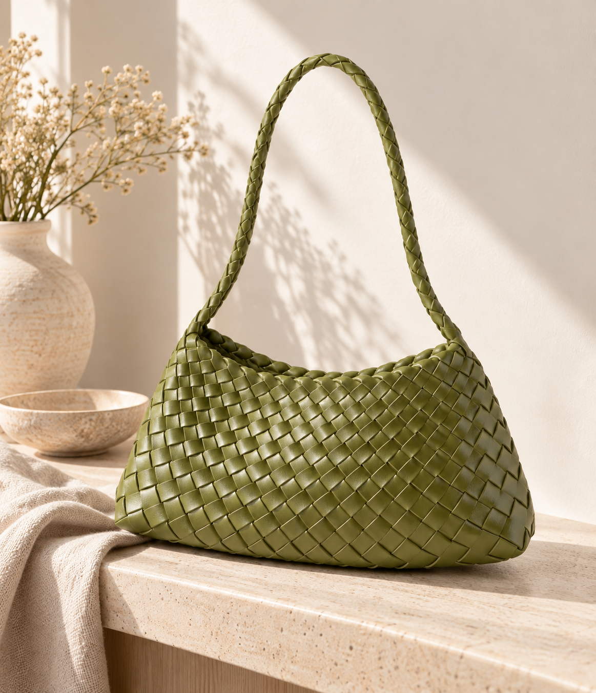 BAMBOO-INSPIRED HOBO SHOULDER BAG BLACK