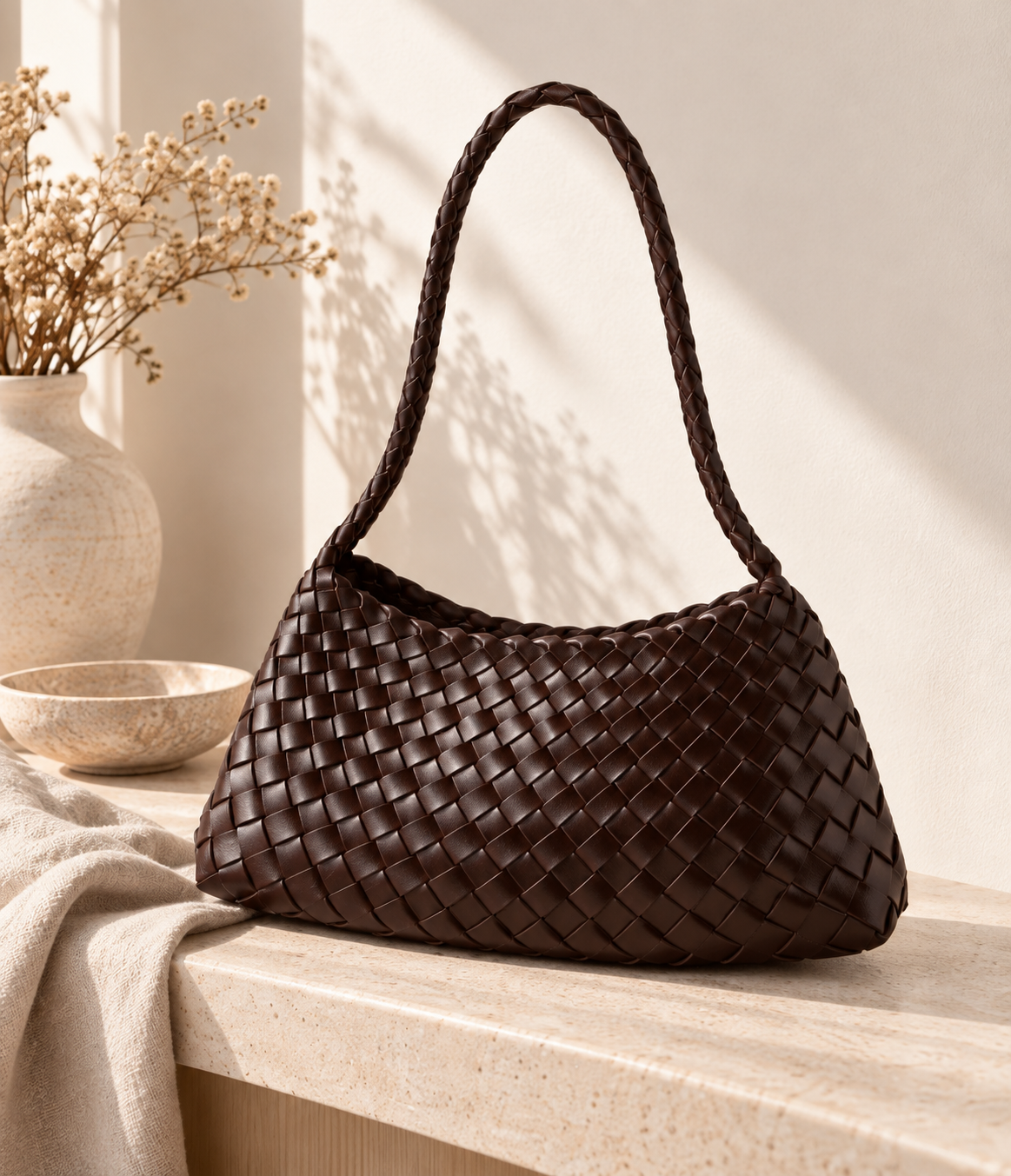 BAMBOO-INSPIRED HOBO SHOULDER BAG BLACK