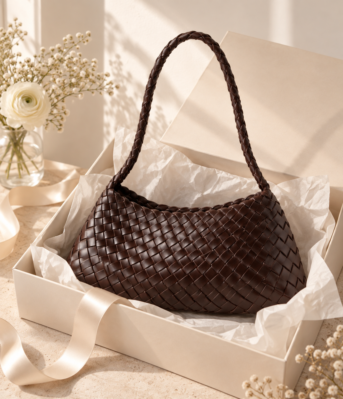 BAMBOO-INSPIRED HOBO SHOULDER BAG BLACK